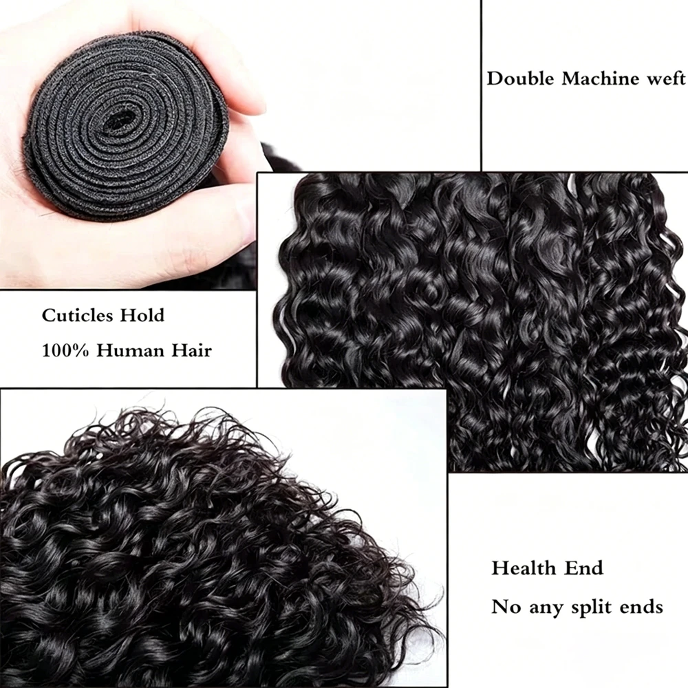 Human Hair Weft Water Wave Natural Color